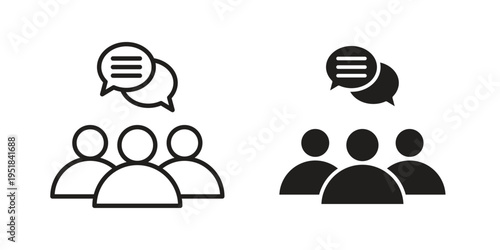 Communication icon set in black outline and fill. Editable icons