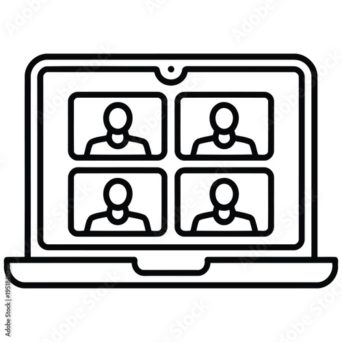 remote meeting vector eps showing online video conference on laptop simple outline illustration for virtual teamwork communication digital collaboration and work from home concept
