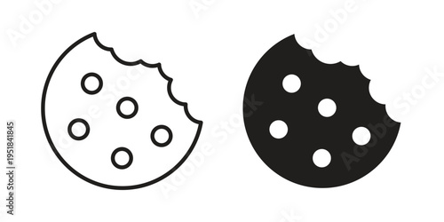 Cookie icon set in black outline and fill. Editable icons