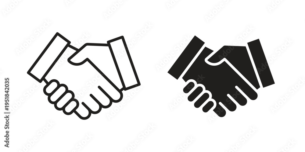 Fototapeta premium Deal handshake icon set in black outline and fill. Editable icons