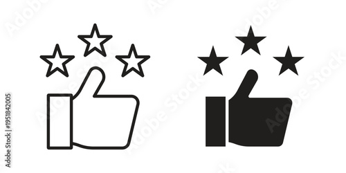 Customer review icon set in black outline and fill. Editable icons