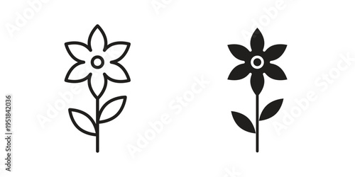 Daffodil Flower icon set in black outline and fill. Editable icons