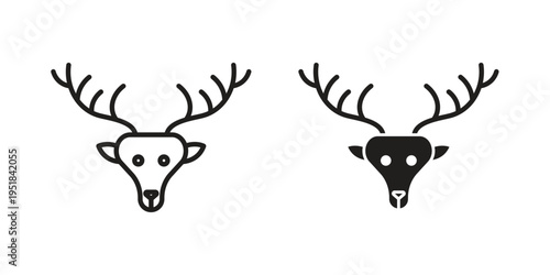Deer rudolph icon set in black outline and fill. Editable icons