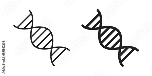 DNA icon set in black outline and fill. Editable icons