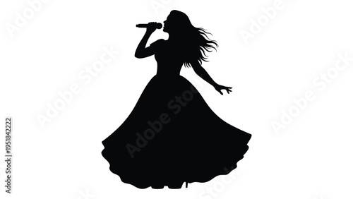 A woman in a dress singing into a microphone