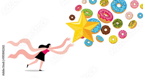 Ambitious corporate professional reaching for premium rewards and performance incentives in a modern flat design concept