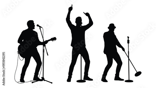 Silhouettes of three musicians performing on stage