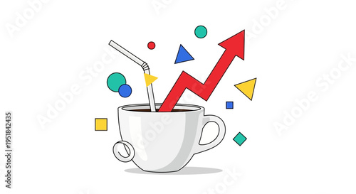 Fueling Business Growth and Scalability: Surrealist Illustration of Caffeine-Driven Productivity for Modern Marketing Agencies and Startup Pitch Decks