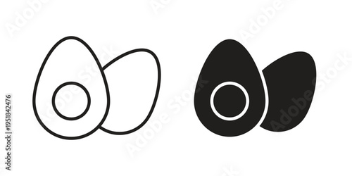 Egg icon set in black outline and fill. Editable icons