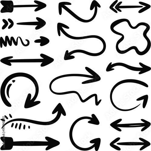 Hand drawn doodle arrows and symbols in various colors
