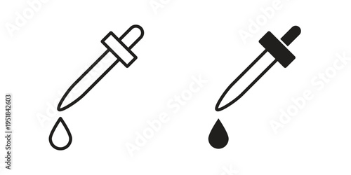 Eye dropper half icon set in black outline and fill. Editable icons