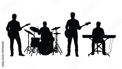 Silhouette of a band playing musical instruments