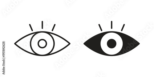 Eyes icon set in black outline and fill. Editable icons