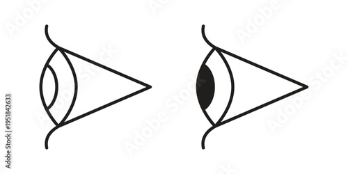 Eye side icon set in black outline and fill. Editable icons