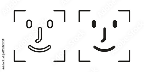Face id icon set in black outline and fill. Editable icons