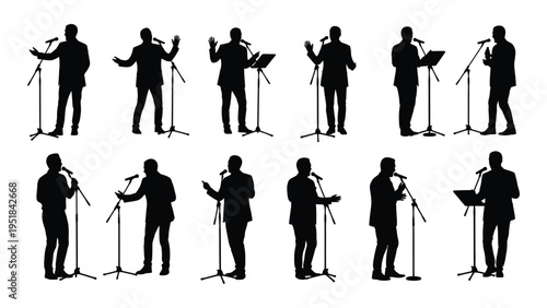 A set of silhouettes of musicians playing various instruments