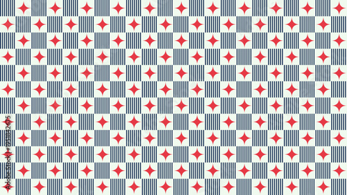 Geometric Checkered Pattern with Red Diamonds vector illustration