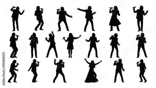 Black silhouettes of people dancing in various poses