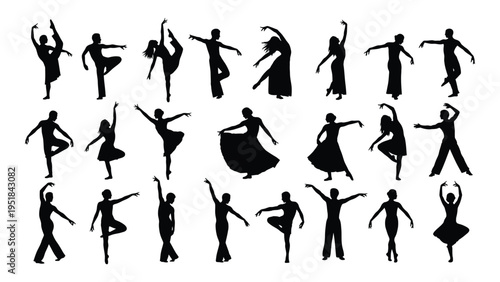 A collection of ballet dancer silhouettes in various poses