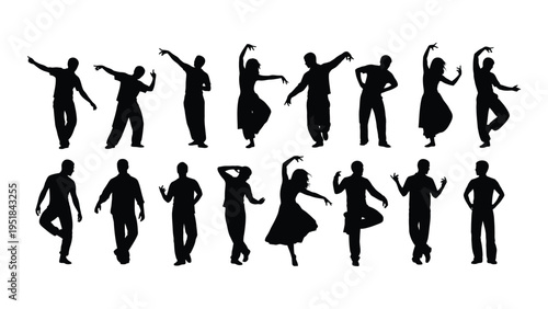 A group of people dancing in various poses