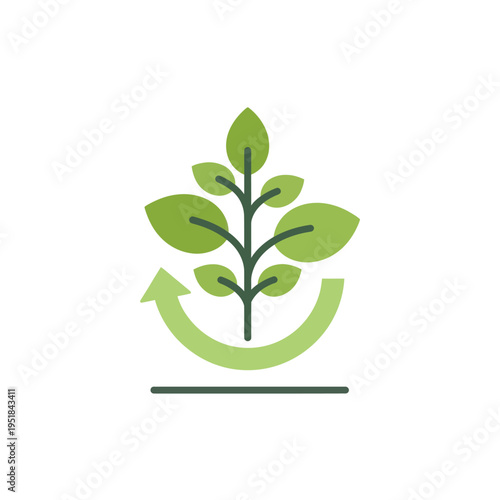 Green plant with circular arrow for growth and sustainability