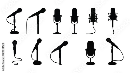 Various types of microphones used for recording and live performances