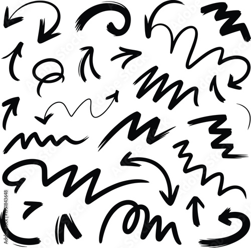 Hand drawn doodle arrows and symbols in various colors