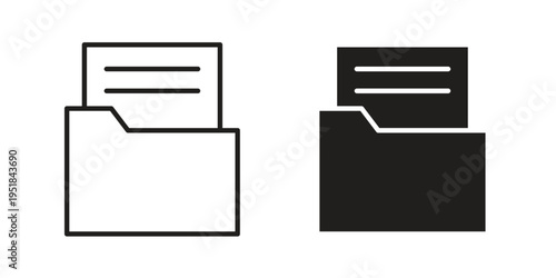 File Folder icon set in black outline and fill. Editable icons