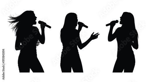 Three women singing with microphones in hand