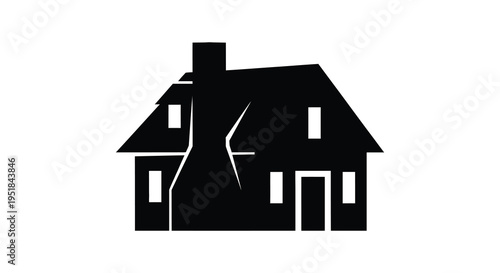 A stark black silhouette of a classic gabled house with windows and a chimney creating a dramatic silhouette high quality professional