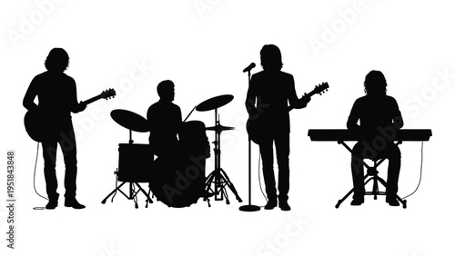 A band performing on stage with musical instruments