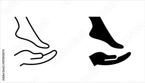 foot care icon set, hand with leg, massage foots, vector illustration on white background
