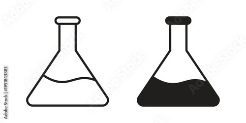 Flask icon set in black outline and fill. Editable icons