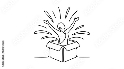 Person Coming Out of Box into Light Continuous Single Line Minimalist Coming Out Story Line Art Illustration