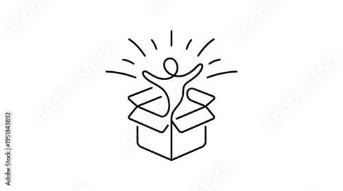 Person Coming Out of Box into Light Continuous Single Line Minimalist Coming Out Story Line Art Illustration