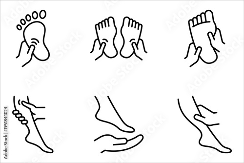 foot care icon set, hand with leg, massage foots, vector illustration on white background