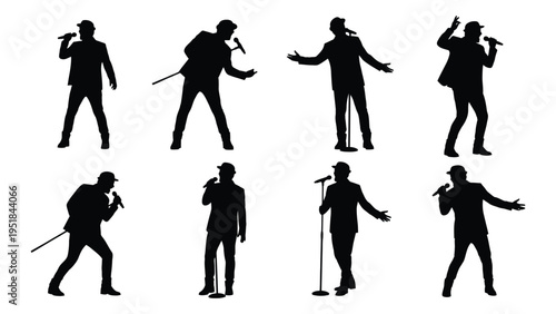 Silhouettes of people singing and performing on stage