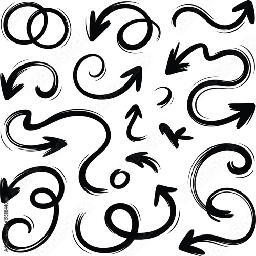 Hand drawn doodle arrows and symbols in a variety of colors and styles