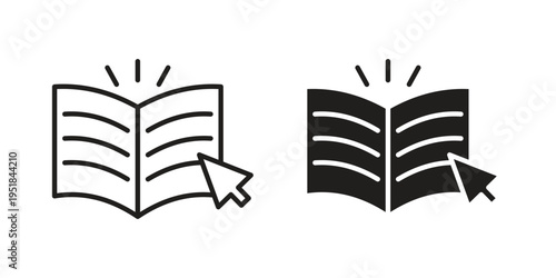 Guide icon set in black outline and fill. Editable icons