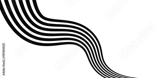 Black on white abstract perspective line wave stripes with 3d dimensional effect isolated on white.