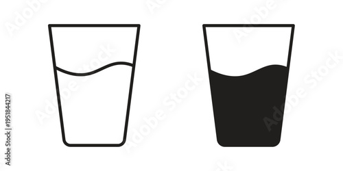 Half Glass icon set in black outline and fill. Editable icons