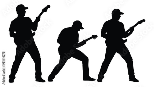Silhouettes of three men playing electric guitars