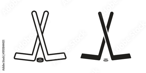 Hockey icon set in black outline and fill. Editable icons