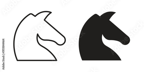 Horse icon set in black outline and fill. Editable icons