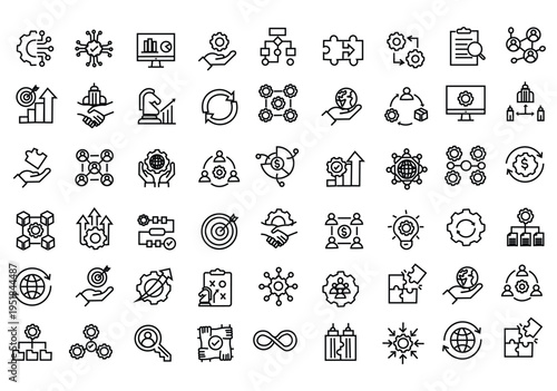 Business Integration icon set. Editable line icons. Vector illustration.