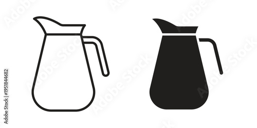 Jug icon set in black outline and fill. Editable icons