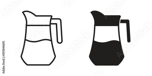Jug icon set in black outline and fill. Editable icons