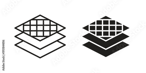 Land layers icon set in black outline and fill. Editable icons