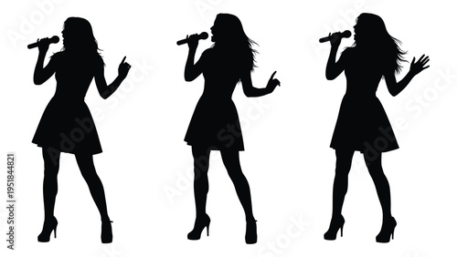 A woman in a short dress singing into a microphone