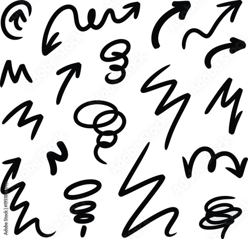 Hand drawn doodle arrows and symbols in a variety of colors